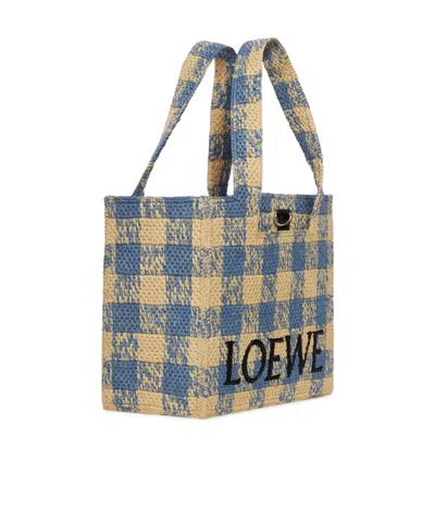 Loewe Font Raffia Tote In Natural/light Blue