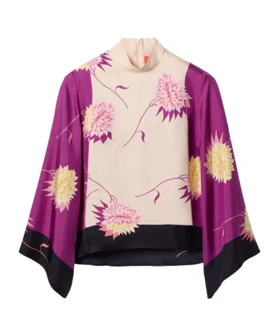 La Doublej Make An Exit Floral Wide Sleeve Silk Top In Multi-color