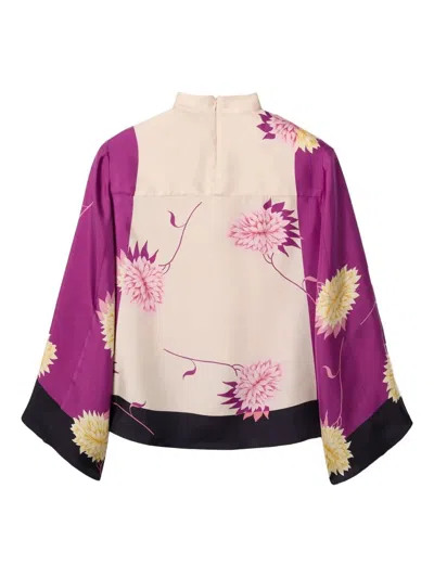 La Doublej Make An Exit Floral Wide Sleeve Silk Top In Multi-color