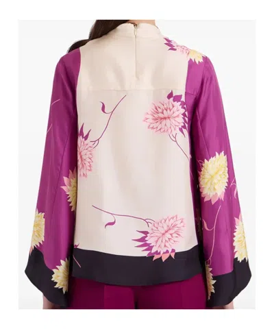 La Doublej Make An Exit Floral Wide Sleeve Silk Top In Multi-color