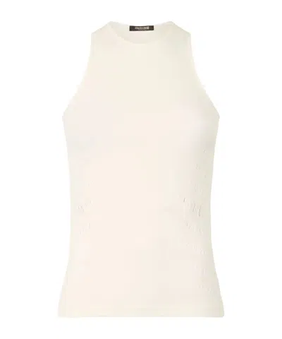 Roberto Cavalli Tank Top With Perforated Zebra Pattern In White