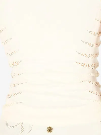 Roberto Cavalli Tank Top With Perforated Zebra Pattern In White