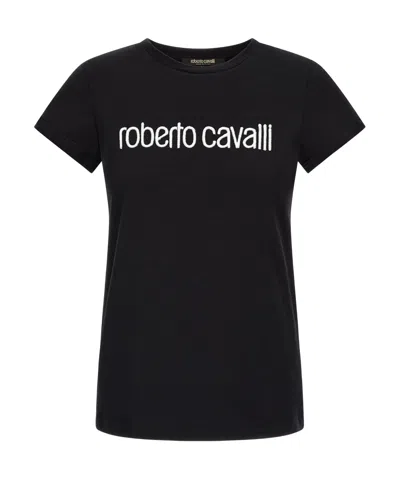 Roberto Cavalli Logo-embroidered T-shirt In Black