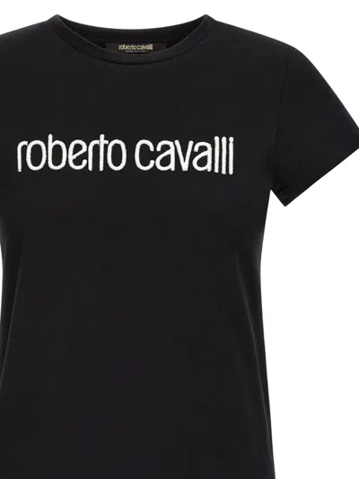 Roberto Cavalli Logo-embroidered T-shirt In Black