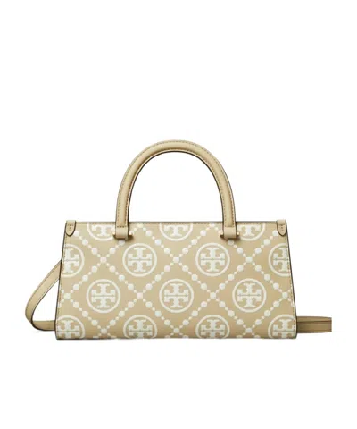 Tory Burch T Monogram Contrast Embossed Small East-west Tote In Light Brown