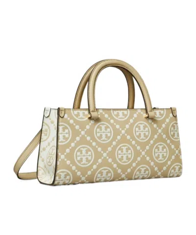 Tory Burch T Monogram Contrast Embossed Small East-west Tote In Light Brown