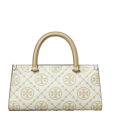 Tory Burch T Monogram Contrast Embossed Small East-west Tote In Light Brown