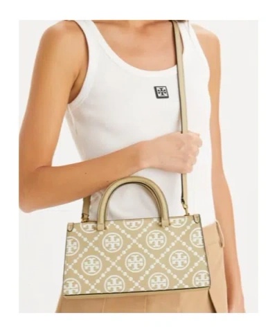 Tory Burch T Monogram Contrast Embossed Small East-west Tote In Light Brown