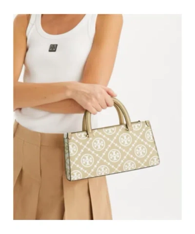 Tory Burch T Monogram Contrast Embossed Small East-west Tote In Light Brown