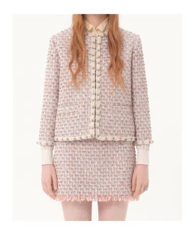 Valentino Short Jacket With Tweed Texture And Button Detailing In Nude