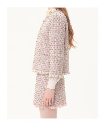 Valentino Short Jacket With Tweed Texture And Button Detailing In Nude