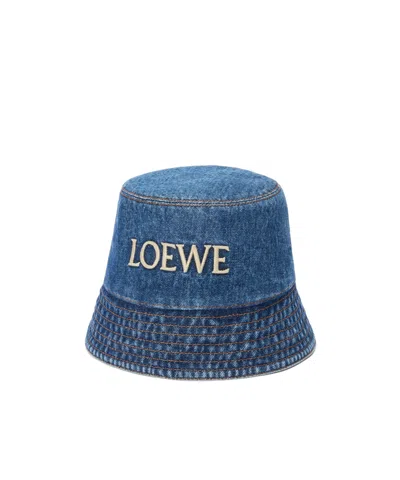 Loewe Denim Bucket Hat With Logo Embroidery In Blue