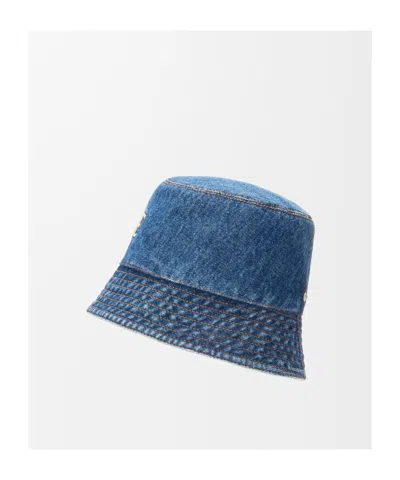 Loewe Denim Bucket Hat With Logo Embroidery In Blue