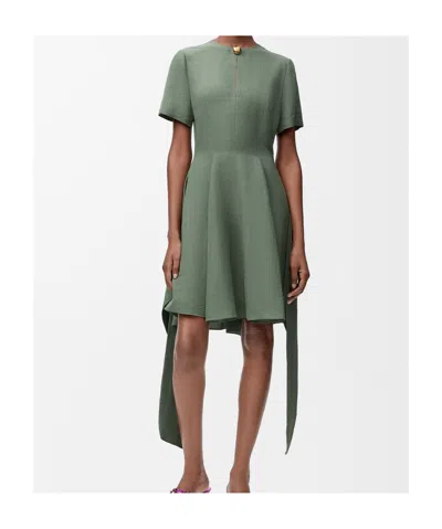 Loewe Linen-blend Midi Dress With Front Knot In Green