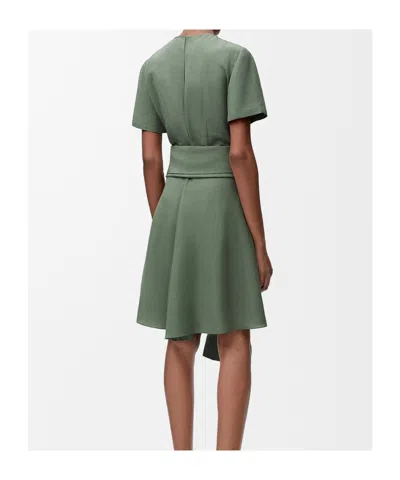 Loewe Linen-blend Midi Dress With Front Knot In Green