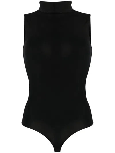 Wolford Fitted Turtleneck Bodysuit With Seamless Circular Knit In Black