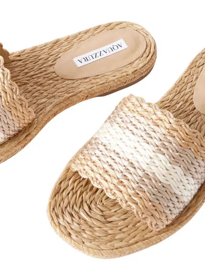 Aquazzura Flat Woven Open Toe Slippers In Beige