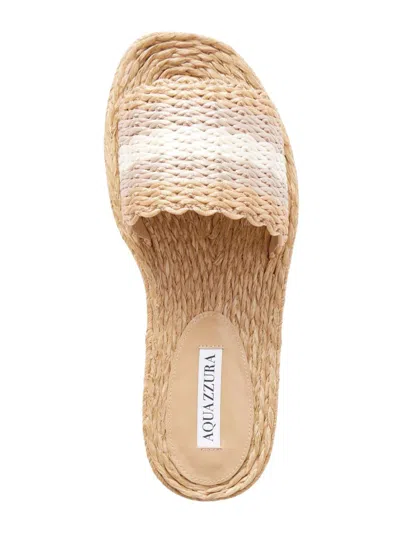 Aquazzura Flat Woven Open Toe Slippers In Beige