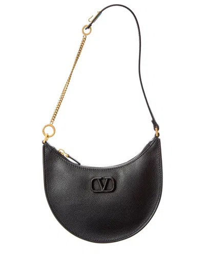 Valentino Garavani Valentino Half-moon Leather Shoulder Bag With Chain Strap In Black