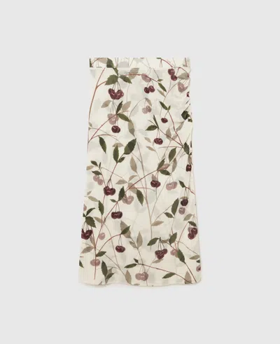 Stella Mccartney Ruched Printed Stretch-mesh Midi Skirt In Cream