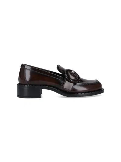 Prada Brushed Leather Moccasins In Burnt Color In Brown