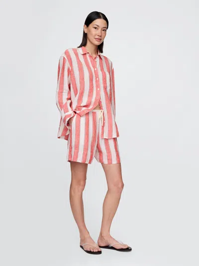 Gap 100% Linen Easy Shorts In Red Stripe