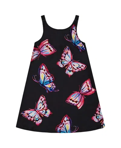 Deux Par Deux Girl's Printed Beach Dress Black And Multicolored Butterflies In Black And Multicolored Butterflies