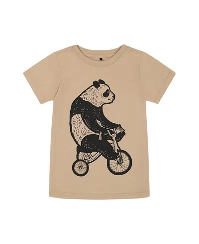 Deux Par Deux Boy's Organic Cotton Graphic Tee Black Panda On Beige Background In Black Panda On Beige Background