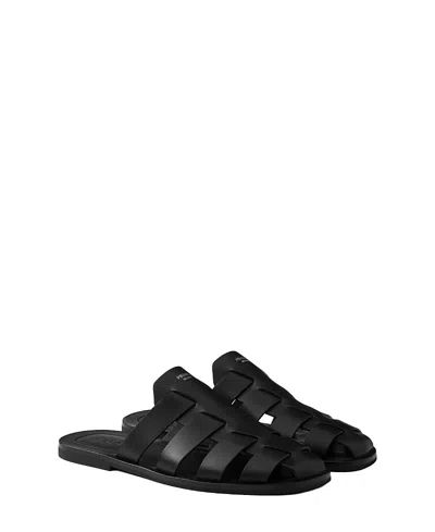 Prada Leather Fisherman Mules In Black