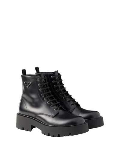 Prada Chunky Sole Leather Ankle Boots In Black