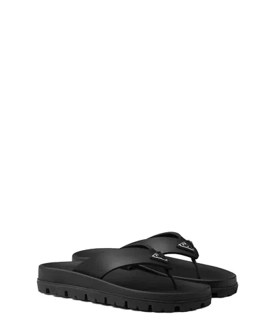 Prada Triangle-logo Flip Flops In Black