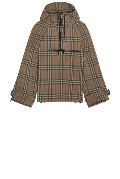 Burberry Half-zip Jacket With Check Pattern In Silk Blend In Brush Ip Check