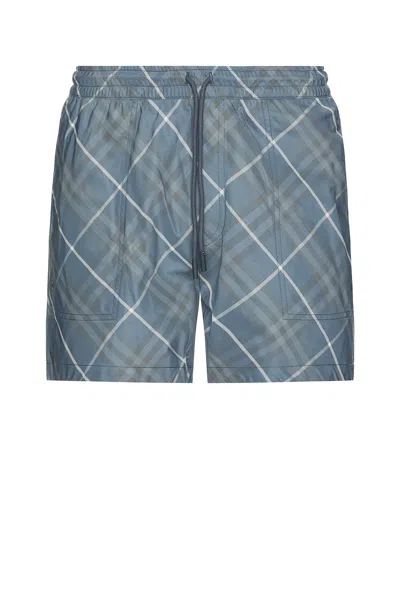 Burberry Check Pattern Swim Shorts With Drawstring Waist In Pewter Ip Check