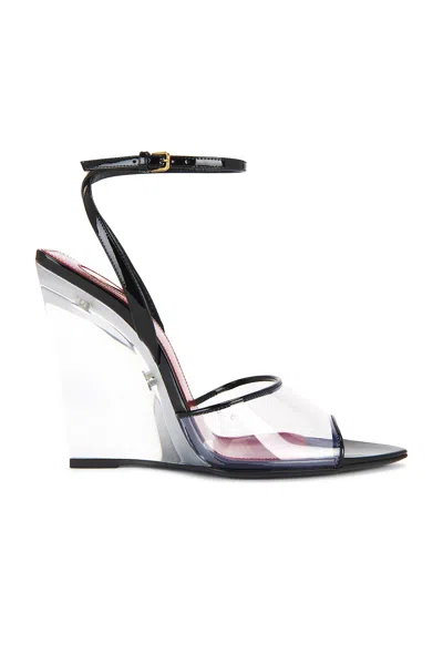 Saint Laurent Vera Wedge Sandal In Transparent & Nero
