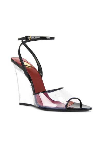 Saint Laurent Vera Wedge Sandal In Transparent & Nero