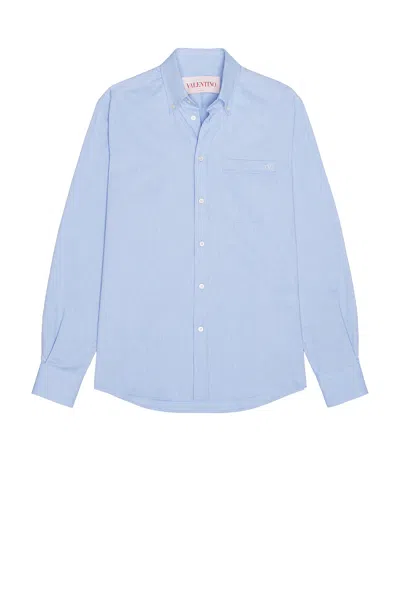 Valentino Vlogo Embroidered Long-sleeved Shirt In Light Blue