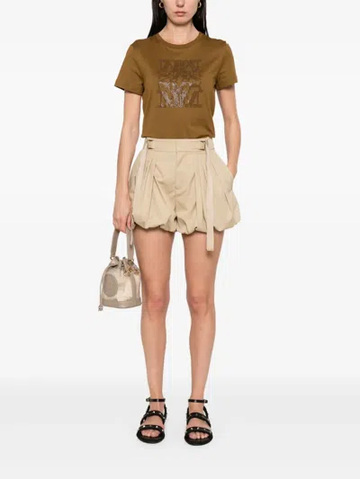 Max Mara Taverna Cotton T Shirt With Frontal Embroidery In Brown