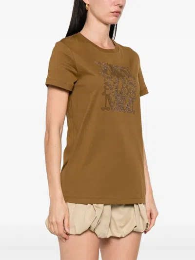 Max Mara Taverna Cotton T Shirt With Frontal Embroidery In Brown