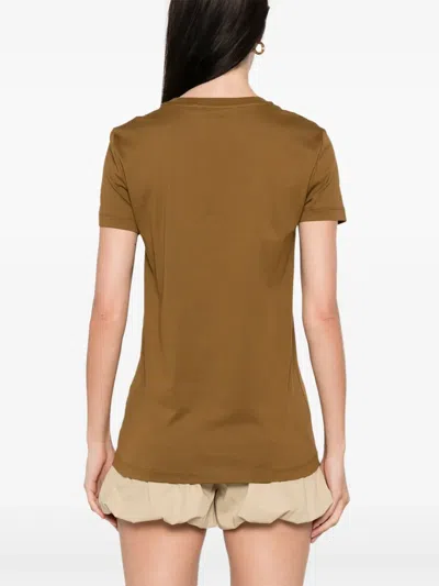 Max Mara Taverna Cotton T Shirt With Frontal Embroidery In Brown