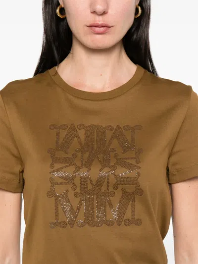 Max Mara Taverna Cotton T Shirt With Frontal Embroidery In Brown