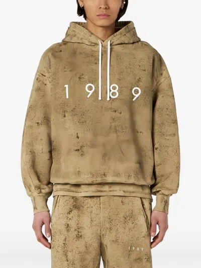 1989 Studio Brushed Cotton Hoodie With Embossed Logo In Neutral