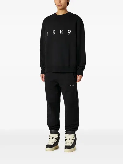 1989 Studio Brushed Cotton Crew Neck Sweatshirt With Embossed Logo In Black