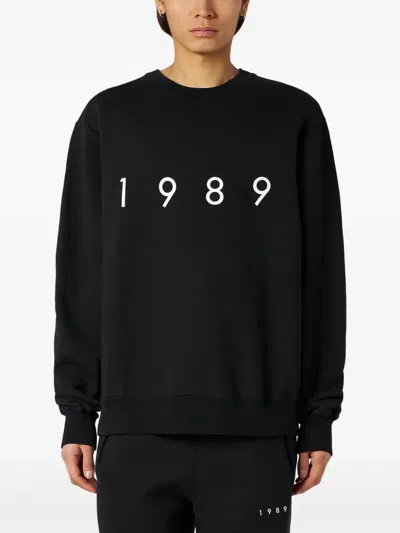 1989 Studio Brushed Cotton Crew Neck Sweatshirt With Embossed Logo In Black