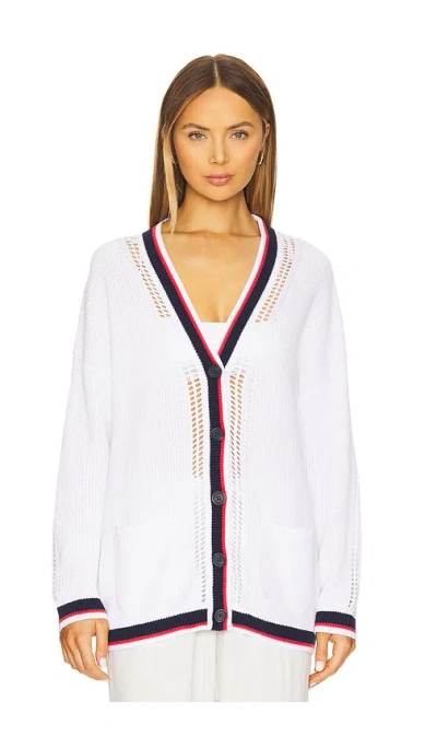 525 Janet Varsity Crochet Oversized Cardigan In Bleach White Multi