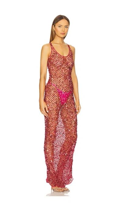 Lapointe Net Mesh Sequin Tank Gown In Brown