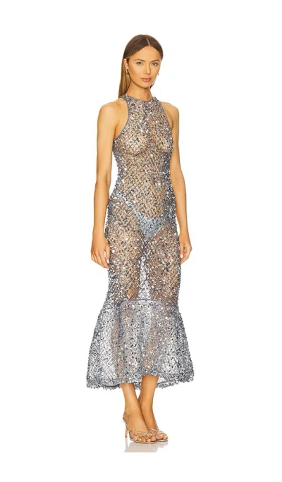 Lapointe Sequin High Low Midi Dress In Cloud