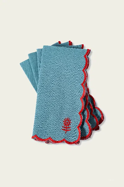 Furbish Studio Icon Linen Napkins Set Of 4 - Aqua + Cherry