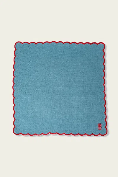 Furbish Studio Icon Linen Napkins Set Of 4 - Aqua + Cherry