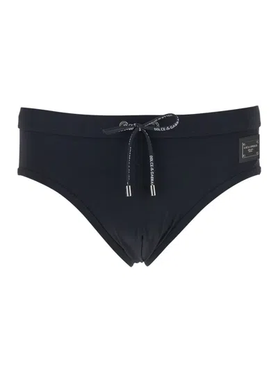 Dolce & Gabbana Black Swim Briefs With Branded Drawstring And Logo Tag In Black