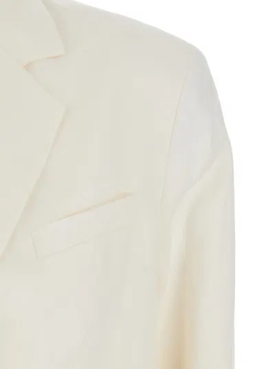 Twinset White Single-breasted Jacket With Notched Revers And Dropped Shoulders In Linen Blend Woman In White